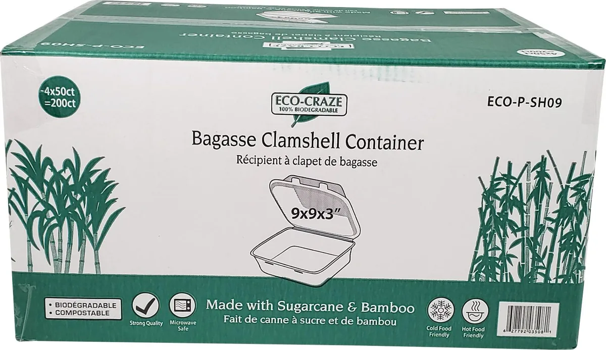 9x9x3 Bagasse Clamshell (Cs) — UNIT
